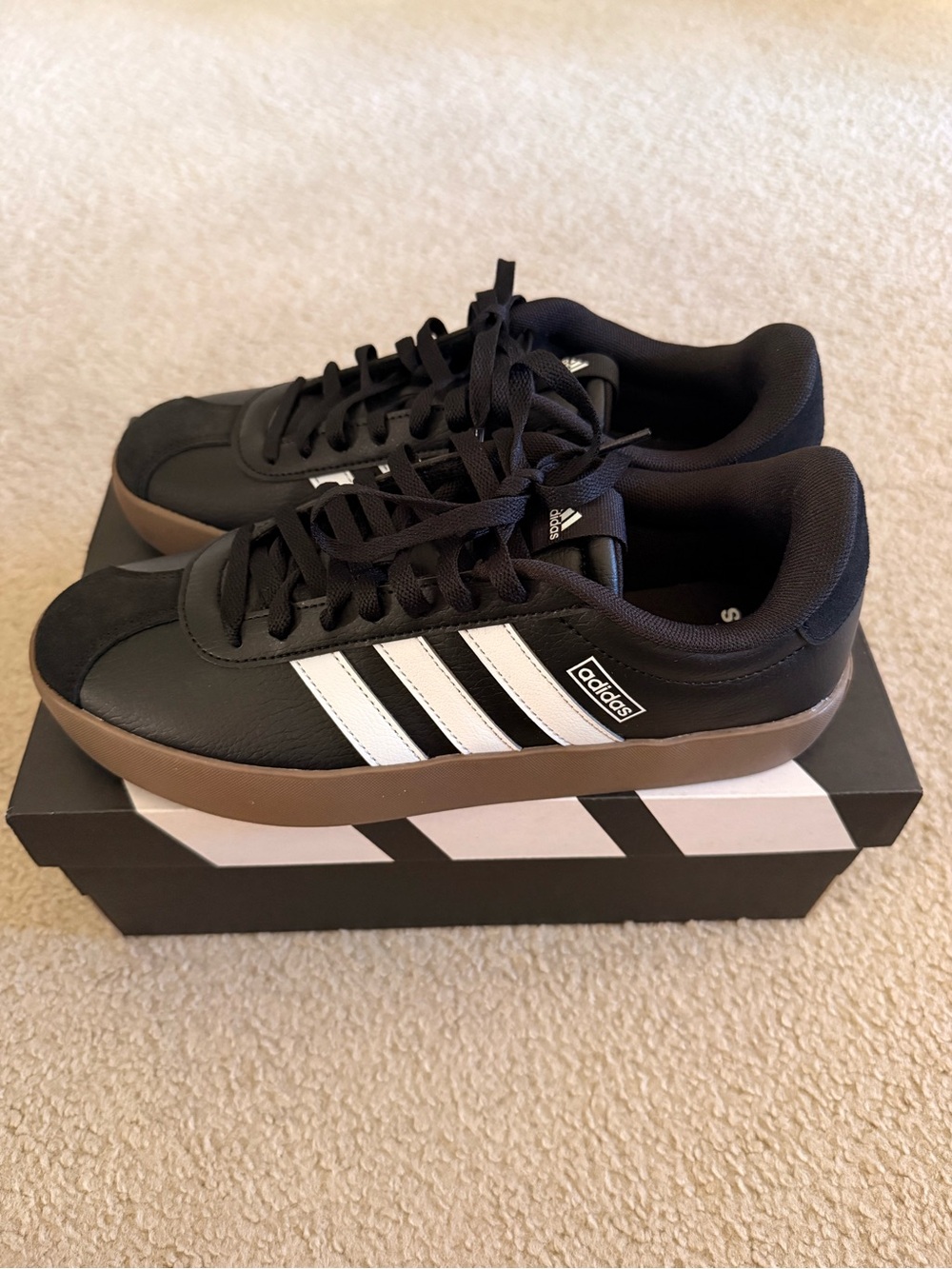 adidas Black & White Low-Top Sneakers with Brown Gum Sole
